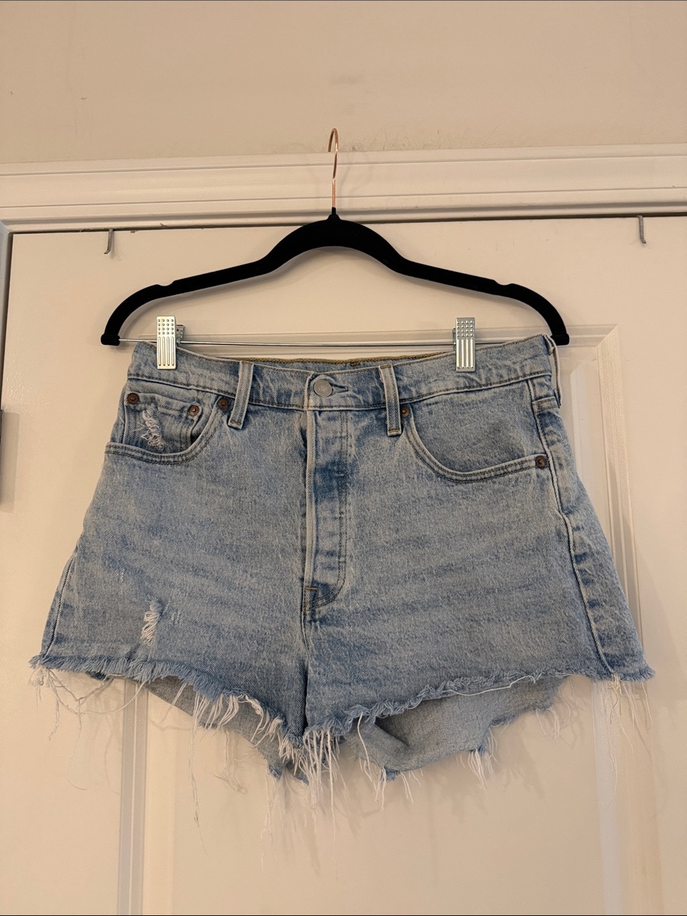 Levi's Light Wash Distressed High-Rise Jean Shorts
